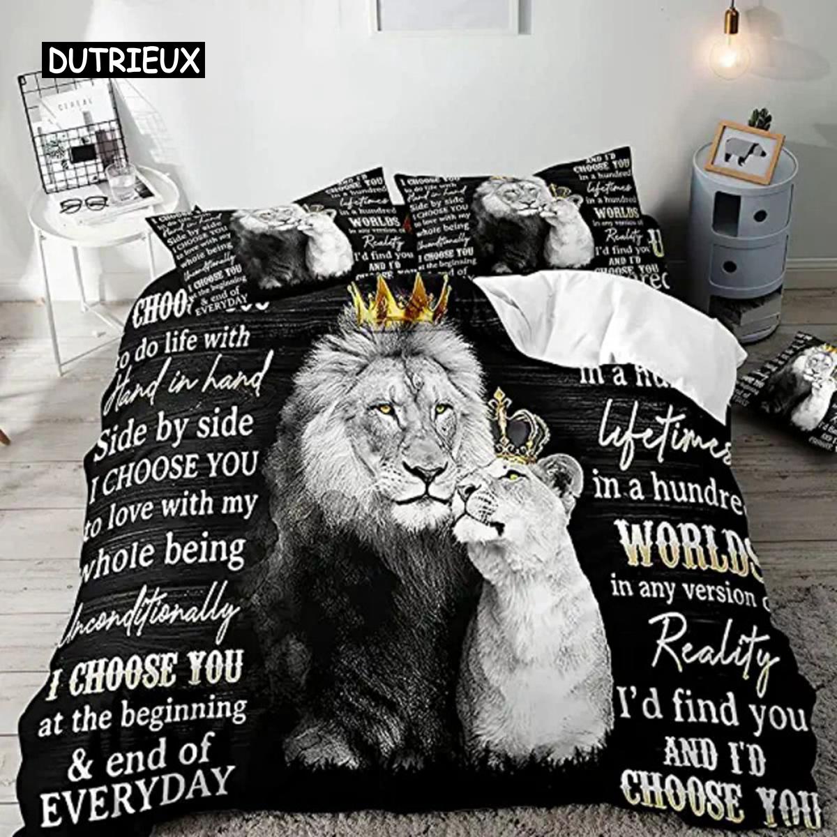 

Черный пододеяльник с изображением пары диких львов King Size, золотой пододеяльник King and Queen Crown, комплект постельного белья с изображением тропических африканских животных, декор 150x200cm 3pcs