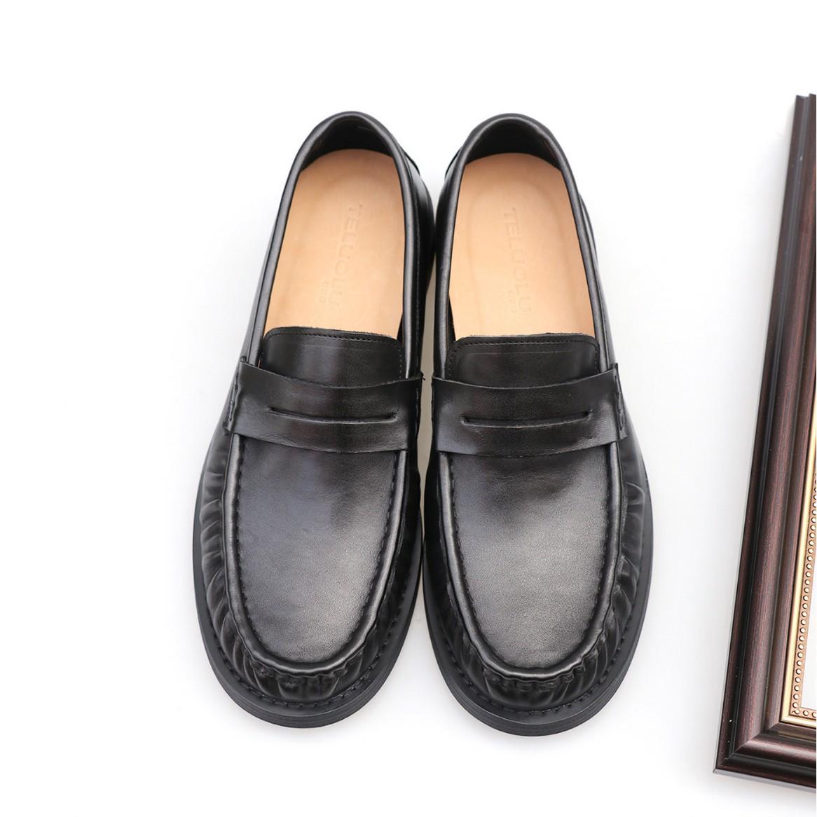 Vintage Washed Horsehide Men s Slip-On Loafers - Soft, Breathable, Comfortable 40 чёрный