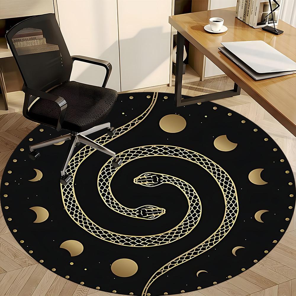 1pc Serpent Moon Phases Office Round Area Rug, Indoor Mat Suitable For Office, Under Office Chairs Bedroom Living Room Home Decor, Room Deco 172