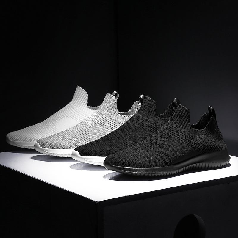 Sneakers Slip-On Uomo Scarpe da Corsa Leggere Traspiranti in Maglia a Calzino Bianche Scarpe Sportive da Jogging e Camminata Scarpe Casual da Uomo