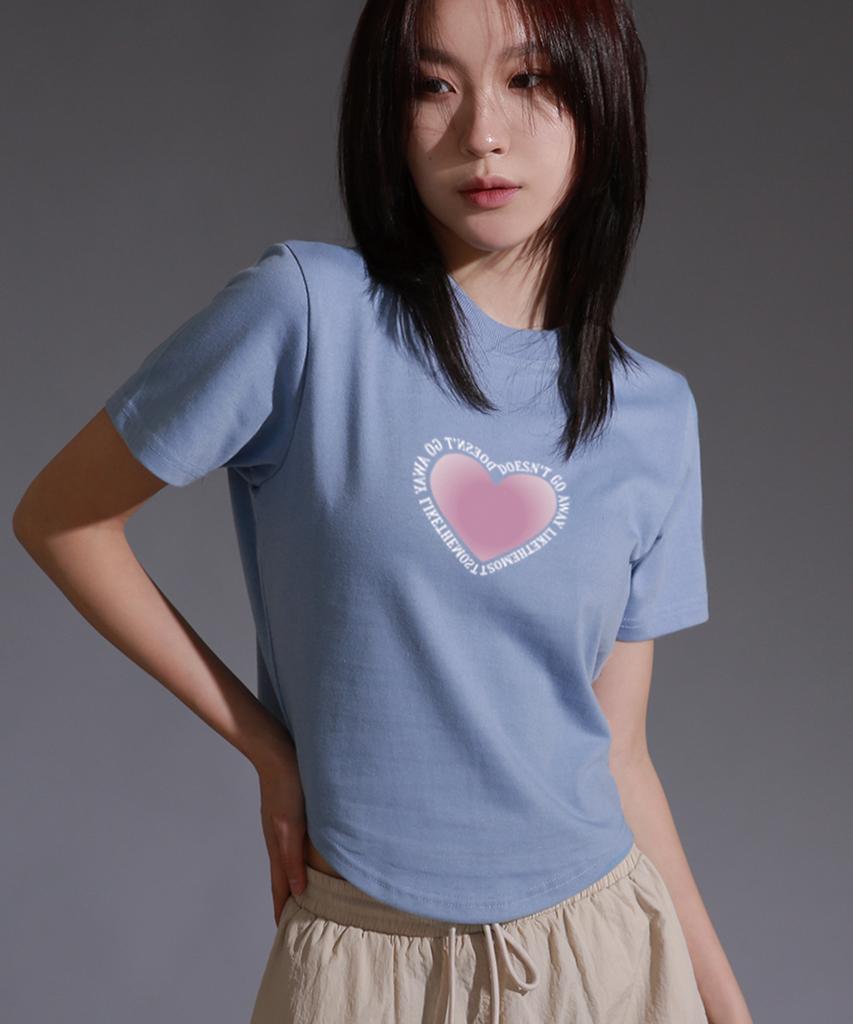 LIKE THE MOST Pink Sky Heart Round Cut Short Sleeve T-Shirt_3 Colors