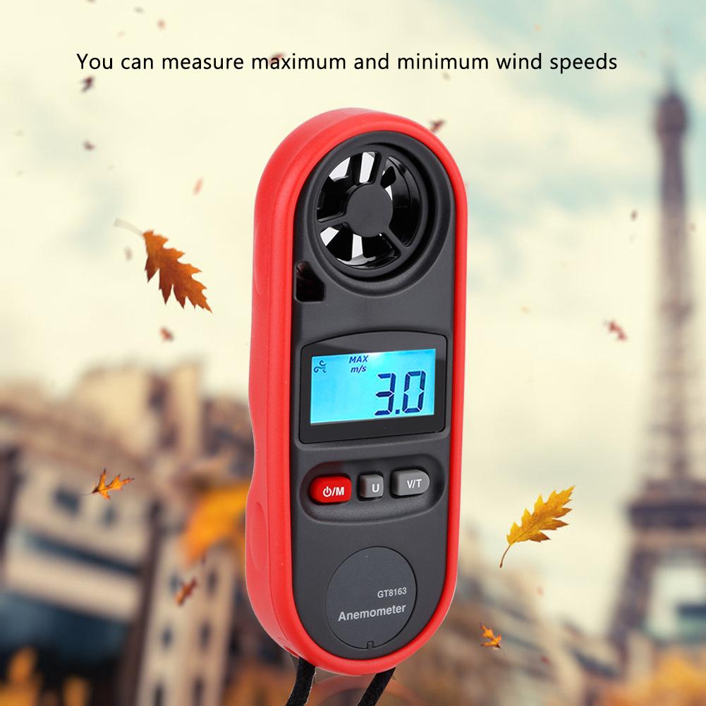163 Handheld Digital LCD Portable Anemometer Wind Speed Meter Thermometer, Compact Wind Vane Ideal for Weather Enthusiasts, Fishing, and Industrial