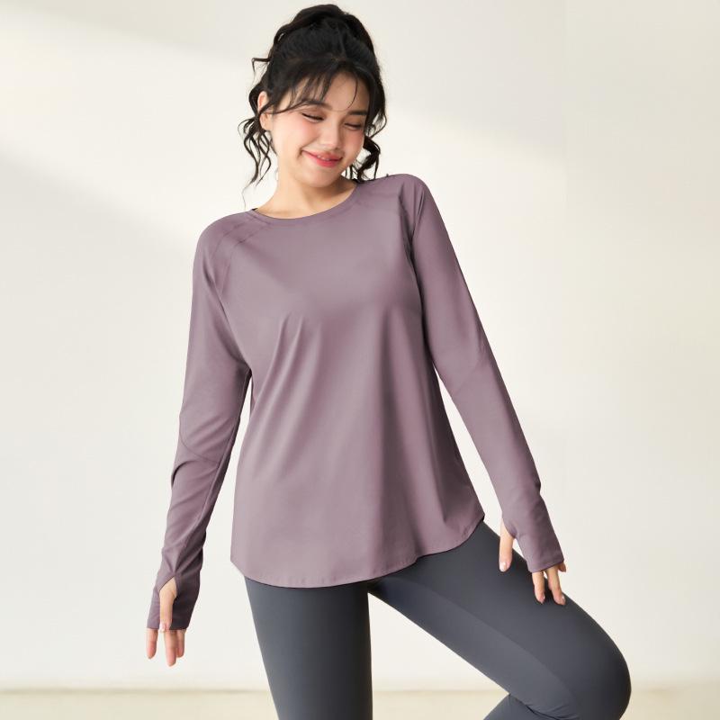 Plus Size Women's Quick-Dry Long-Sleeve Yoga Top for Running and Training
