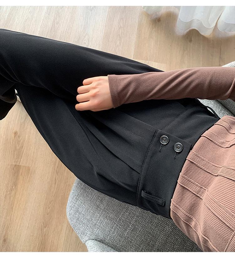 Pantaloni negri cu talie înaltă și picior larg pentru femei 2025: Subțiere, Drapat, Casual, Stil de primăvară/toamnă