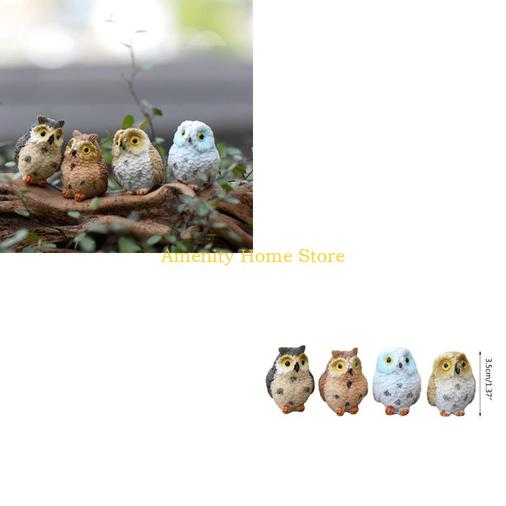

F26C Miniature Resins Night Bird Figurine Fairys Garden Mini Animal Statue Toy for Landscape Mosses Terrariums Decors CN