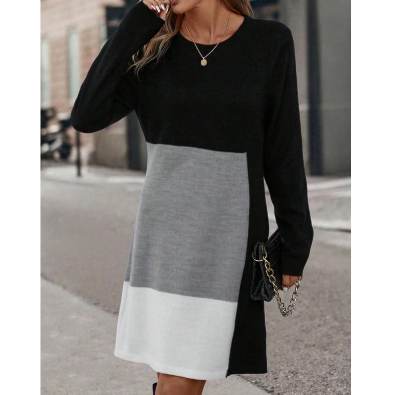 Women Dresses 2025 Autumn Winter Long Sleeve O-Neck Black Women Dress J898