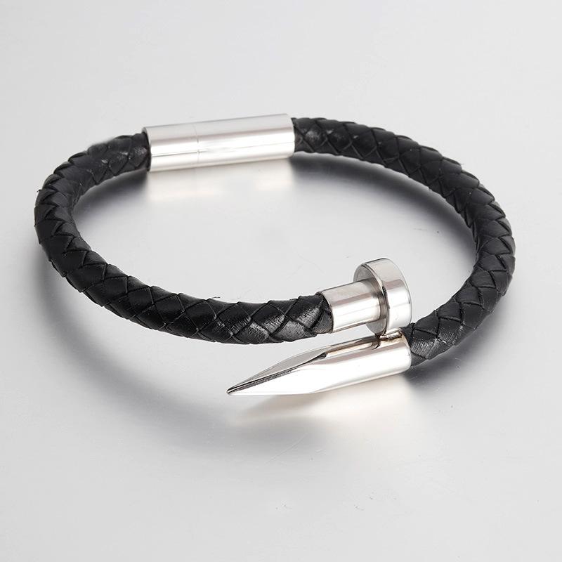 Nail Bracelet Titanium Steel Leather Leather Rope Bracelet Men's Woven Bracelet Handmade Leather Bracelet
