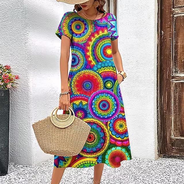 Elegante vestito t-shirt a maniche corte moda vacanza al mare abiti midi donna abbigliamento stampa 3D