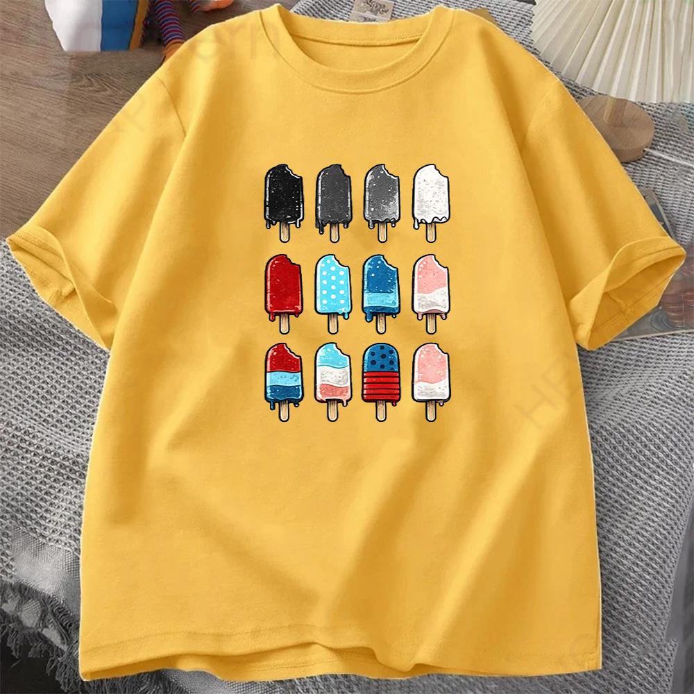Summer Ice Cream Graphic Vintage Mens Cotton T-Shirt O-neck-short-sleeved Tee Unisex Casual Tshirts Top