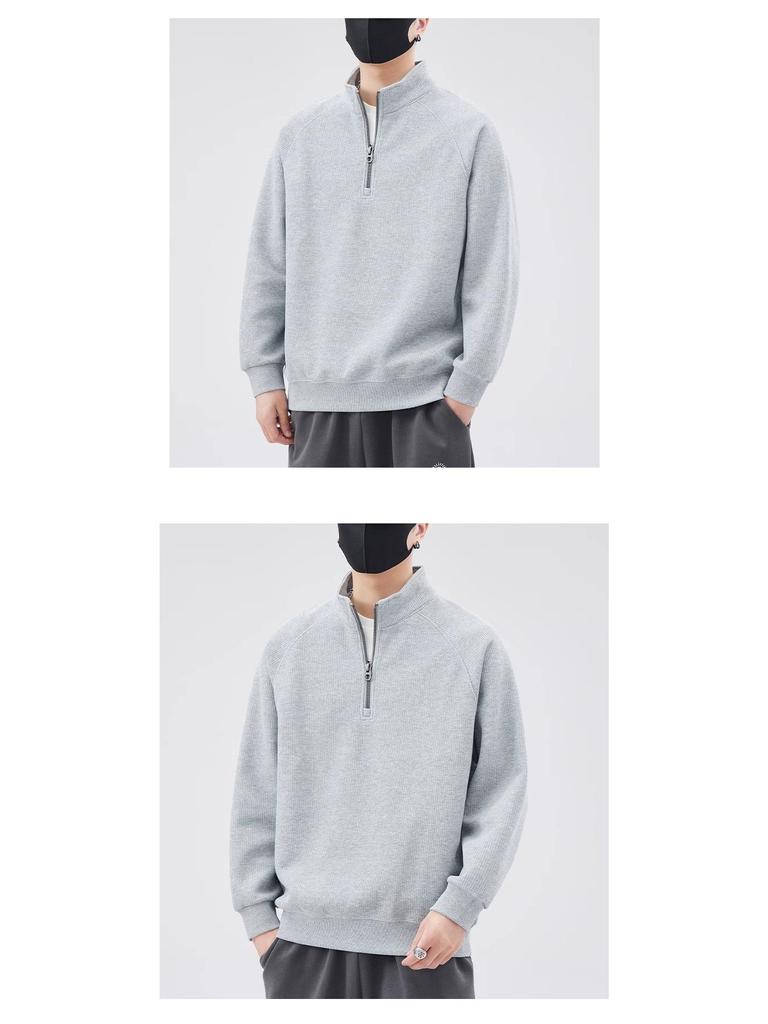 Men's Trendy Half-Zip Stand Collar Hoodie - Spring/Autumn Loose Fit Pullover