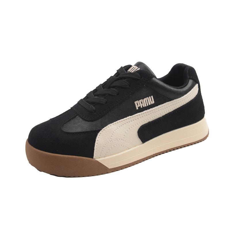 Soft Leather Version~ 2025 Autumn Versatile Leather Casual Sports Shoes Women's Soft-soled Lace-up Forrest Gump Shoes Retro Flat-soled German Traini