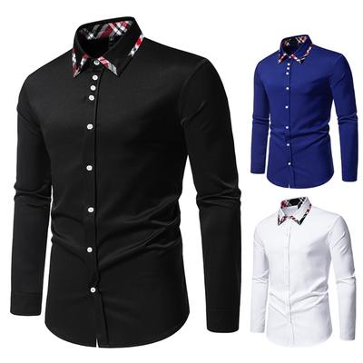 Men's Contrast Color Plaid Shirt Bottoming Shirt Dress England Style White Black Shirts for Men Slim Fit