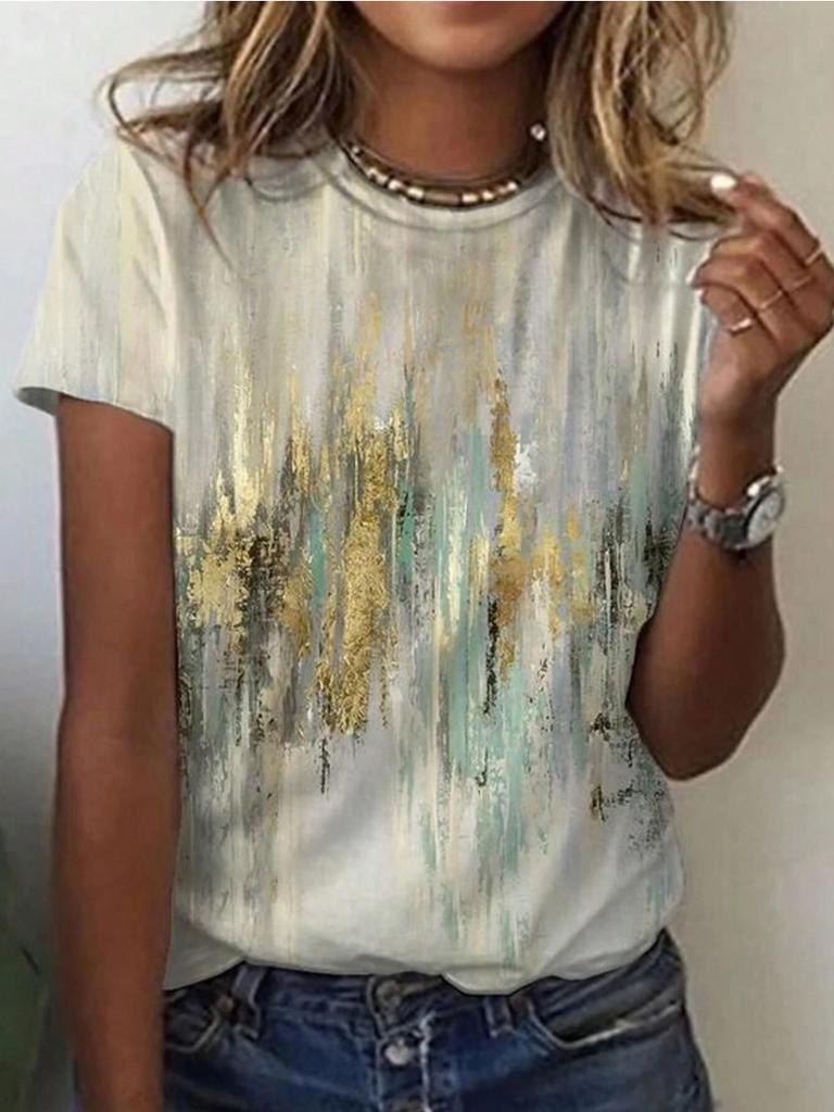 3D Druck Damen T-Shirt Form Rundhals Zielaufdruck Regular Fit Damen T-Shirts Lässige Kurzarm Tops Harajuku T-Shirt Für Frau Sommer