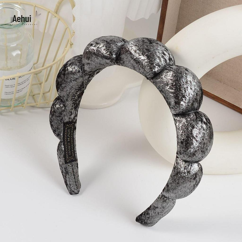 Gold Velvet Spa Headband & Wristband Set for Face Washing & Makeup