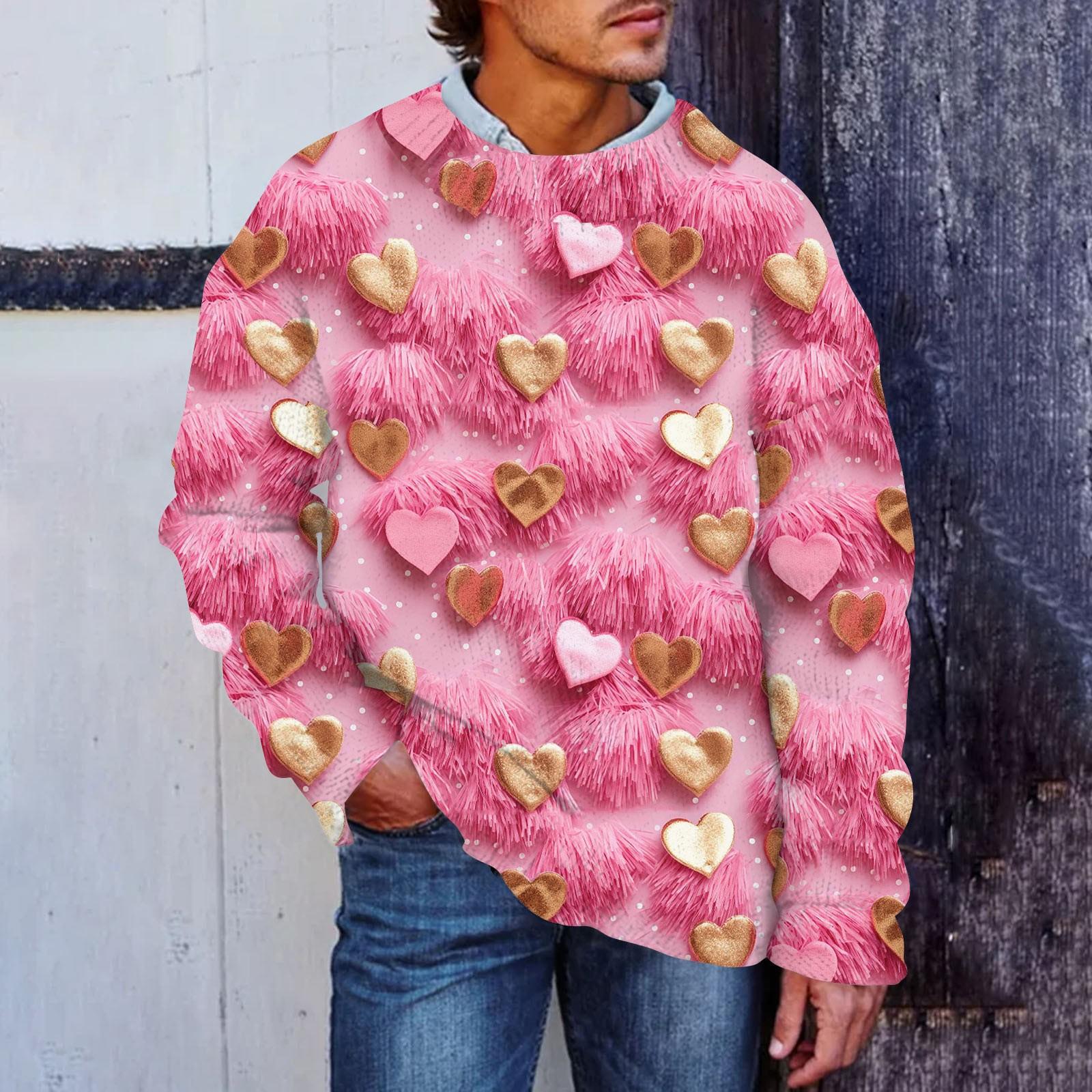 

Чоловічий штучний светр із принтом до Дня Святого Валентина, світшот із круглим вирізом, вільний топ з довгими рукавами M червоний