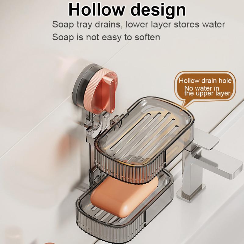 Double Layer Soap Dish Suction Cup Soap Holder Strong Sponge Holder for Shower Bathroom Tub Kitchen Sink Drill-Free Removable