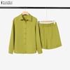 ZANZEA Women 3/4 Sleeve Blouse and Shorts Summer Two Piece Suit Sets