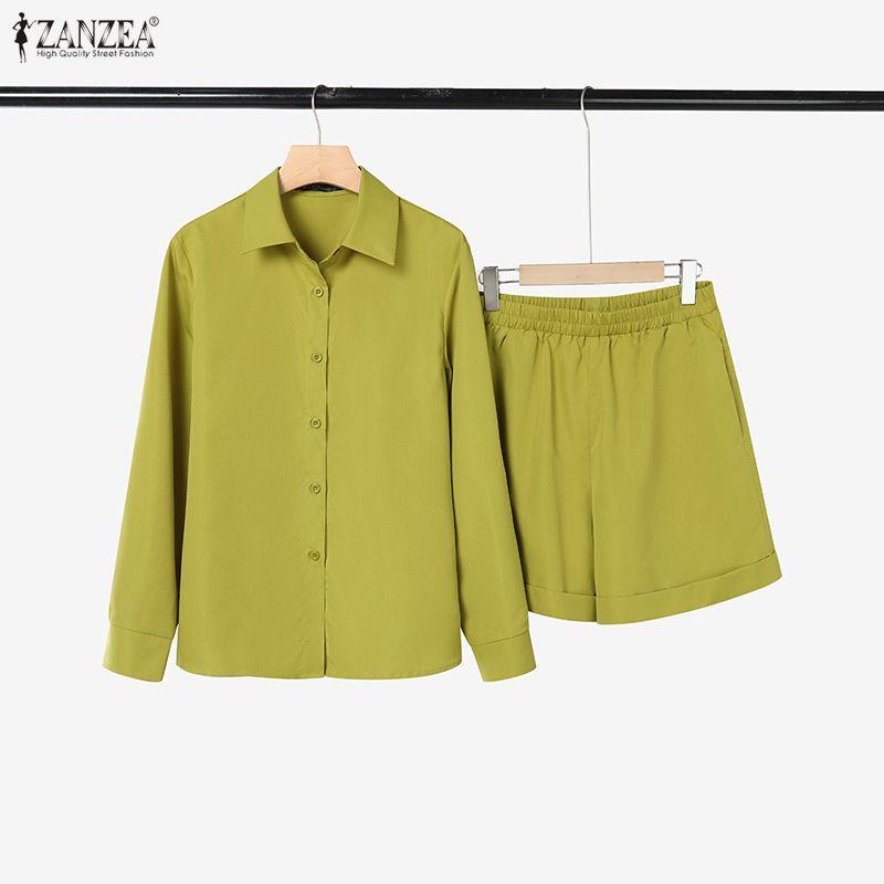 ZANZEA Women 3/4 Sleeve Blouse and Shorts Summer Two Piece Suit Sets