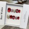 New Year's Red Wearable Armor Short Light Bulb Cat's Eye Sequins Hand-painted Burgundy Flower Detachable Manicure Fake Nails