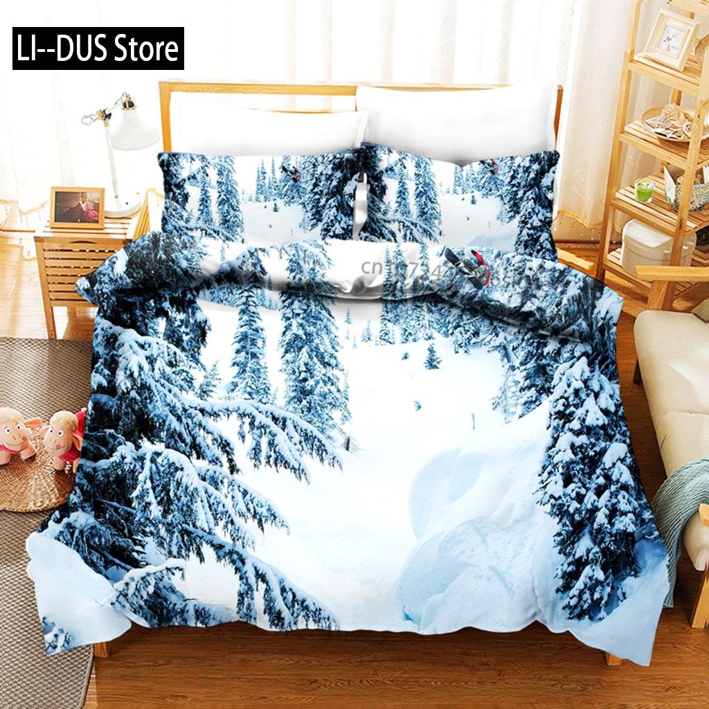 Ski Dekbedovertrek Microfiber Extreem Sporten Thema Eenpersoons Beddengoed Set Wintersport Ski Sneeuw Berglandschap Queen King Dekbedovertrek