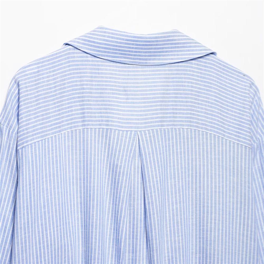 2025 Spring/Summer Women's Striped Long-Sleeve Turn-Down Collar Shirt