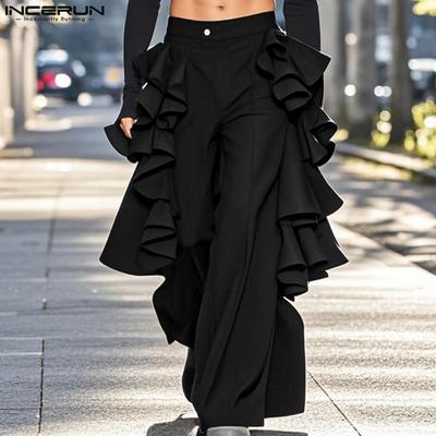 Pantalones largos con cremallera en la cintura y capas laterales con volantes y parches para hombre de primavera