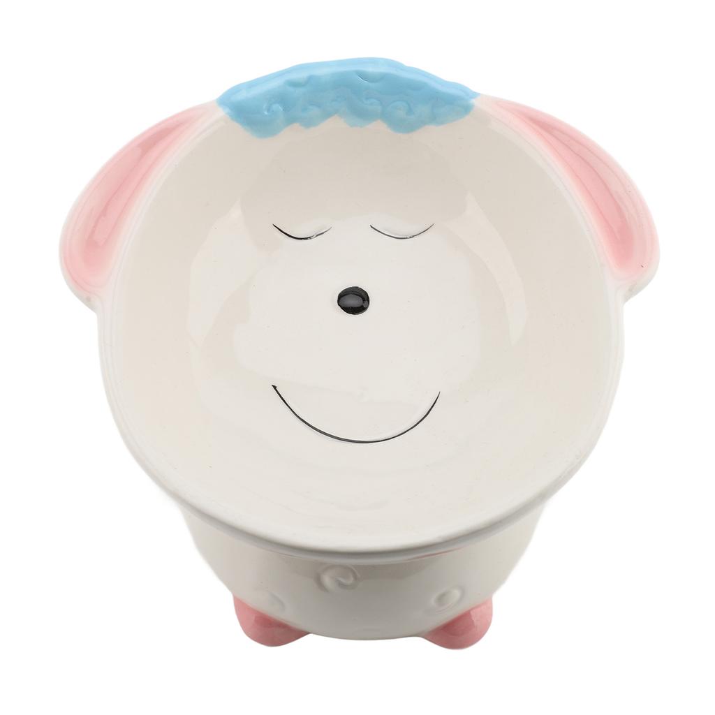 Ceramic Pet Bowl Cartoon Sheep Design Elevated and Tilted Multi Functional Bowl for Home