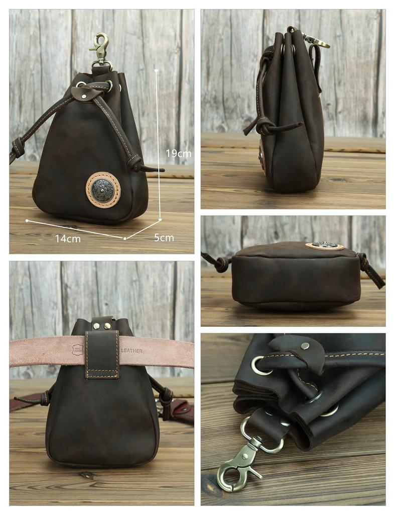 Whatna Natural Thick Cowhide Leather Coin Purse Coin Case Genuine Leather Mini Sacoche Carabiner Pouch Belt Loop Holds inch iPhone Drawstring Pouch