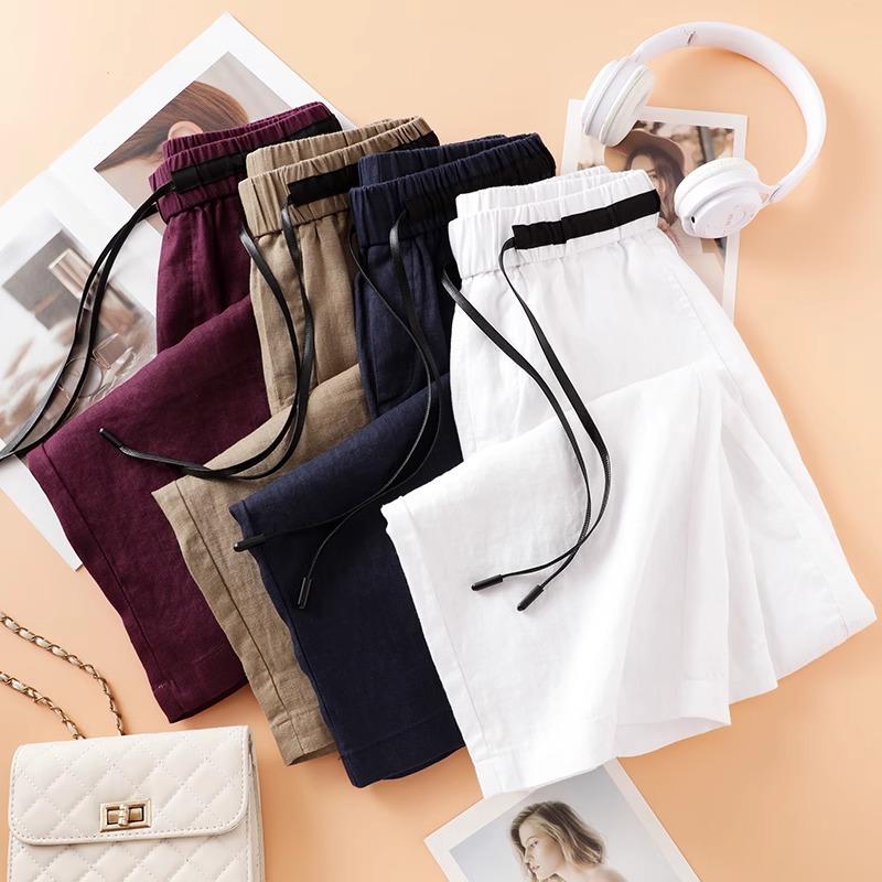 White Cotton Linen High Waist Wide-Leg Pants for Women - Summer 2025 Fashion Casual Nine-Point Length