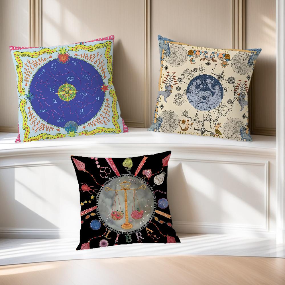 Constellation Retro Romance Cushion Cover Comfortable Soft Pillow Case for Sofa Living Room Home Office Decor Protective Covers