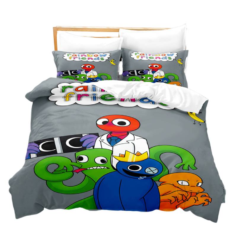 

3pcs Rainbow Friends Theme Printing Bed Duvet Set Quilt Pillow Cover Child Adult Four People,135x200cm/53.1*78.7in