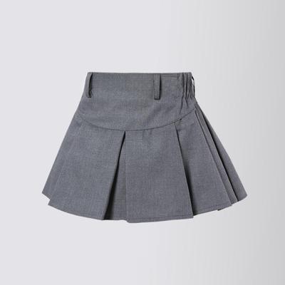 School Children Pleated Skirt Grey Formal Short Skirt Summer College Style Dance All-match Casual Solid Teens Girls A-line Skirt