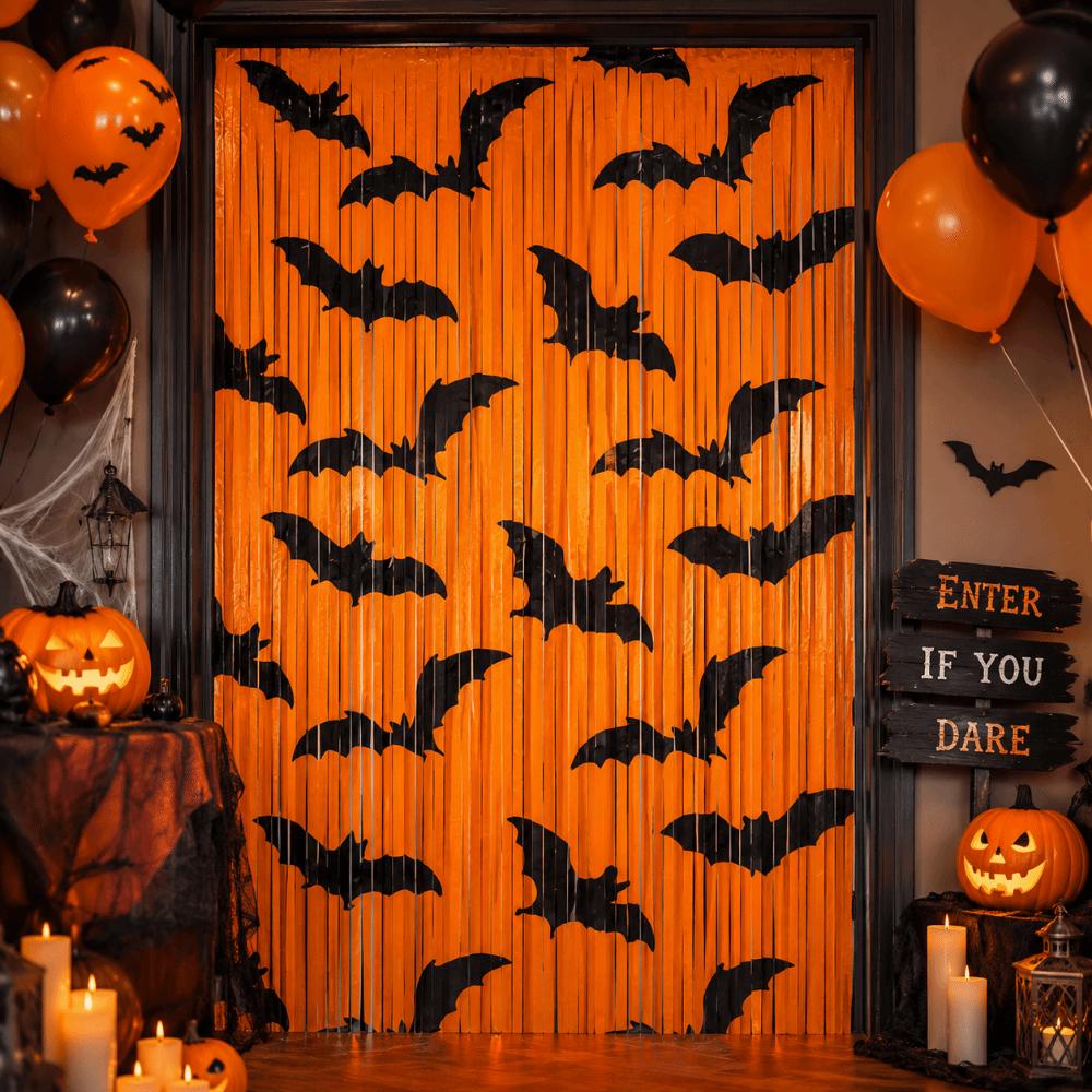 Foil Streamer Halloween Tinsel Curtain Fringe Curtain Halloween Door Curtain Background Decor