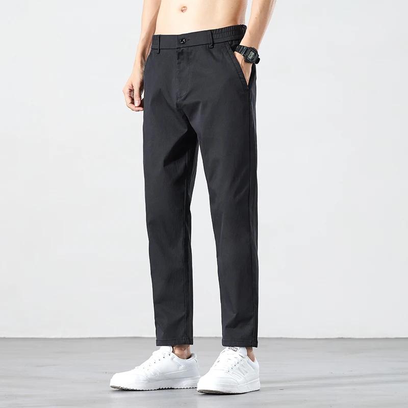 

2026 Summer Men Soild Color Dress Pants Fashion Men Casual Slim Lightweight Trousers Male Vintage Streetwear Ankle-Lenght Pants 36 чёрный