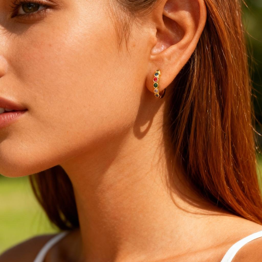 Colored Zircon Earrings for Women Girls,Luxury Minimal Crystal Hoop Earrings,Small Huggie Ear Rings Piercing Jewelry