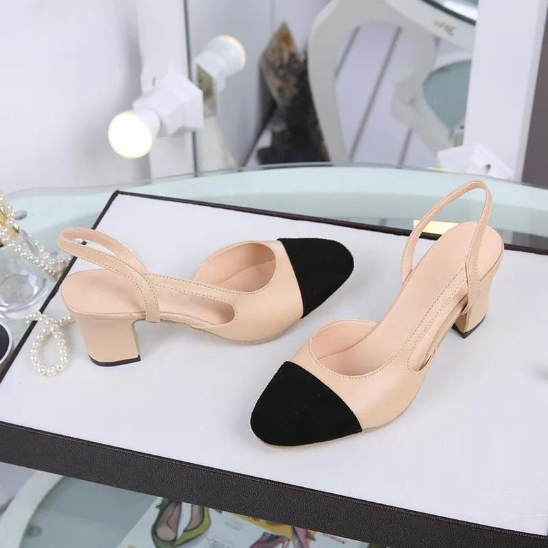 Women Slingbacks Shoes High Heels Thick High Heel Shoes Cow Leather Mixed Colors Pumps Ladies High Heel Elegant Sandals Female