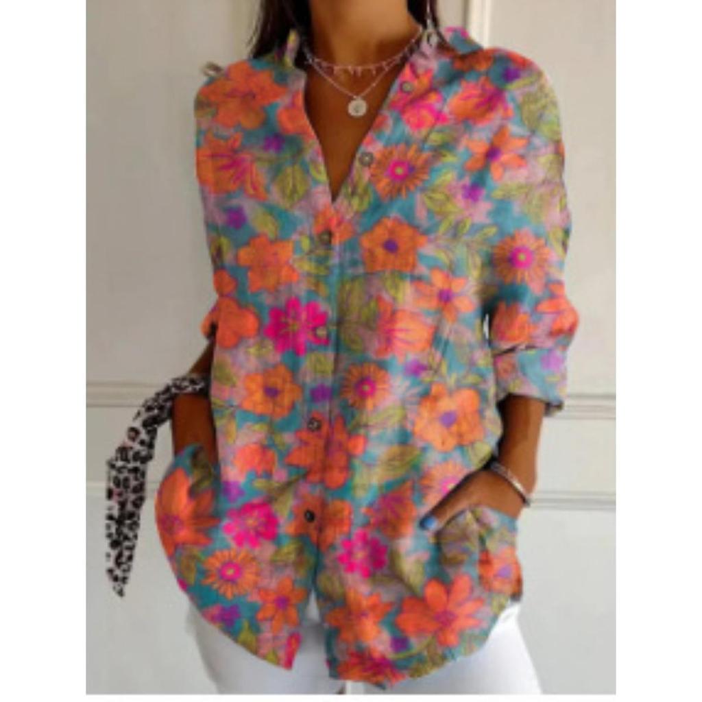 Ladies, Casual, Long Sleeved, Button Up Shirt, Floral Print, Machine Washable, Casual, Loose Fit