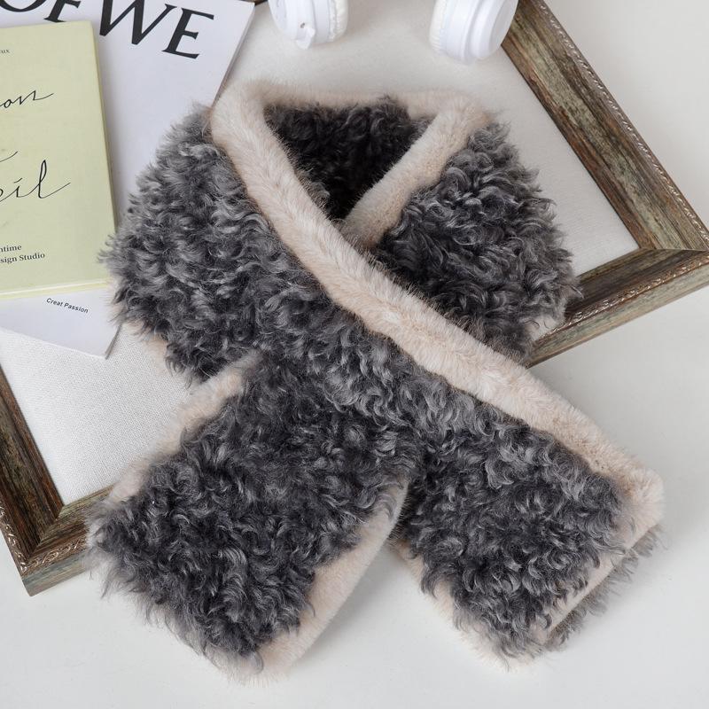 Autumn and Winter Lamb Wool Scarf, Women's Double-sided Light Luxury Shawl, Cross-matching Fashion Scarf, Fur Collar