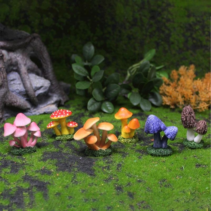 (Set of 6) Resin Mushroom Sculptures Unique Mushroom Models Variety Resin Crafts Delightful Decorations for Home Office