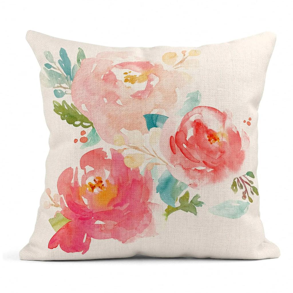 Watercolor Painting Pink Floral Linen Pillowcase Sofa Cushion Cover Home Decoration Can Be For You 40X40 50X50 60X60