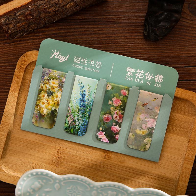 Set of 4 Magnetic Bookmarks: Van Gogh, Mucha, Monet, Ukiyo-e Art Clips & Fresh Refrigerator Magnets