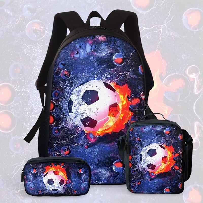 Large Capacity Schoolbag with Shoulder Strap; Student Three-piece Pencil Case Set