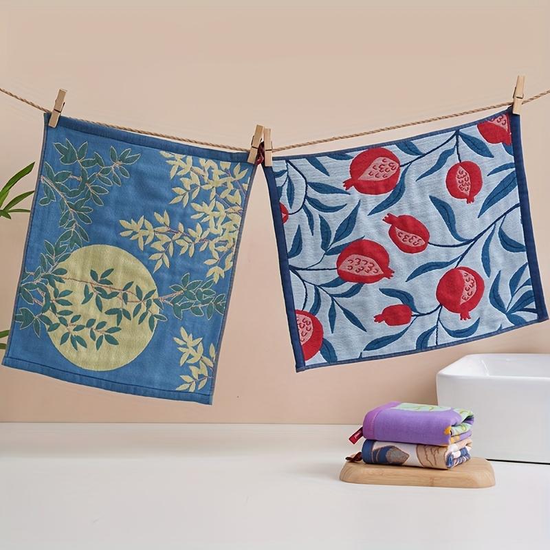 34x40cm Hand Towel Set of 4, Floral Pattern Kitchen Towel 4-Layer Cotton Gauze Pure Cotton Dish Cloth Quick Dry Decorative Tea Towel Home Restaurant