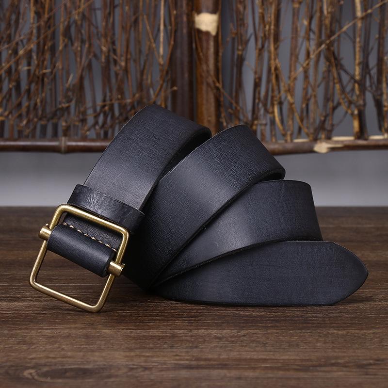New Men's Non Perforated Non Perforated Leather Belt Smooth Buckle Layer Cowhide Retro Simple Versatile Cowboy Belt