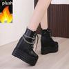 Fashion 14cm PU Microfiber Platform Wedge Women Ankle Boots Winter Plush Autumn Spring Women Shoes Hidden Super Heels British ZIP