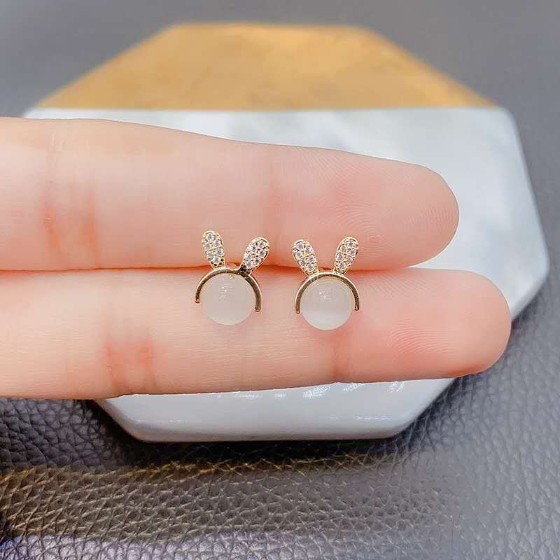 Women Earring Opal Bunny Pure Silver Needle Micro-inlay