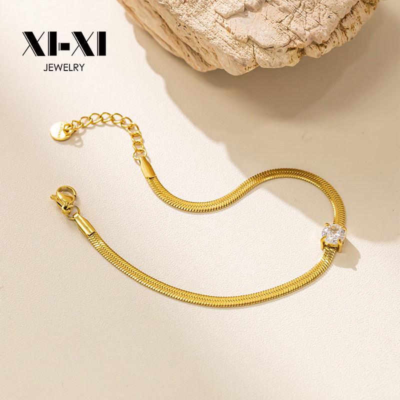 Titanium Steel Water Drop Zircon Snake Chain Bracelet
