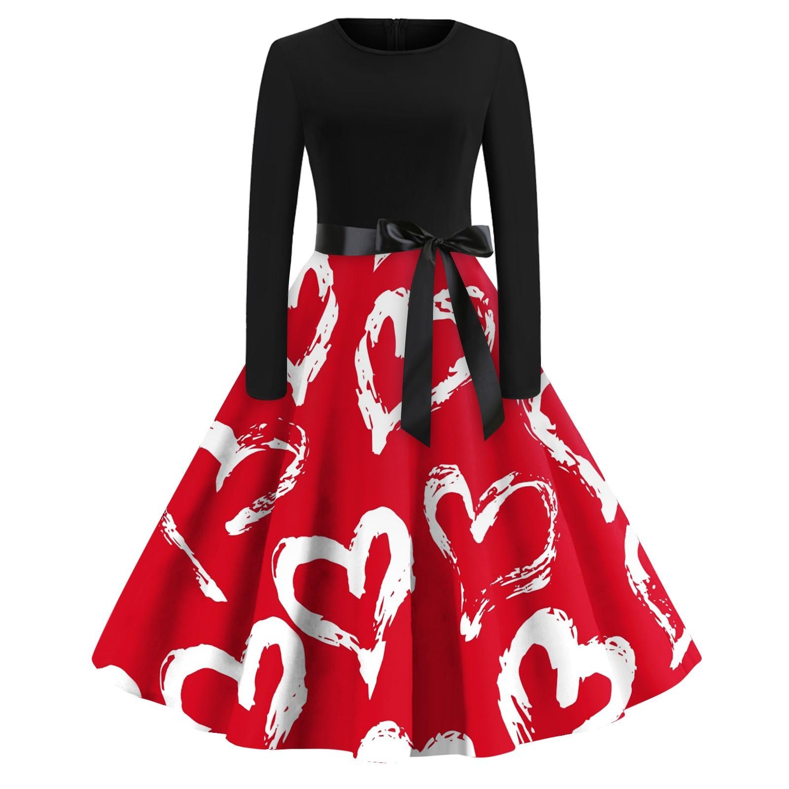 

Женское повседневное платье-пуловер с круглым вырезом и длинными рукавами на День святого Валентина XL красный