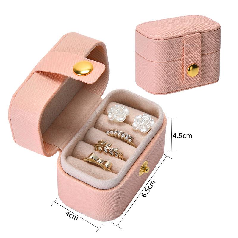 Portable Jewelry Box Pu Mini Ring Box Earring Storage Jewelry Box Snap Button