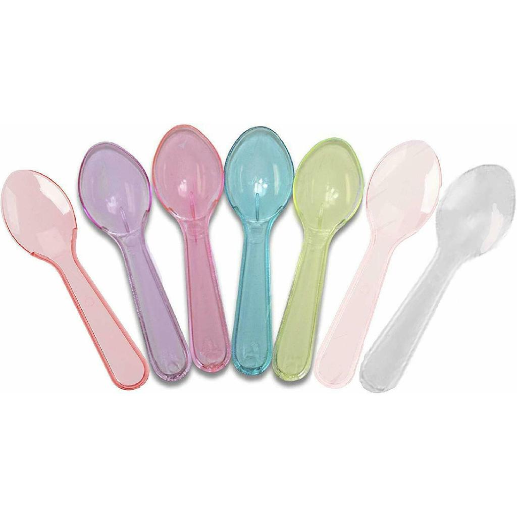 (150) 3" Mini Taster Spoons Tasting Tiny Clear Plastic Brightly Colorful Party